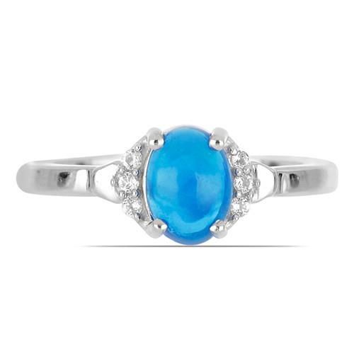 BUY STERLING SILVER NATURAL BLUE ETHIOPIAN OPAL GEMSTONE CLASSIC RING